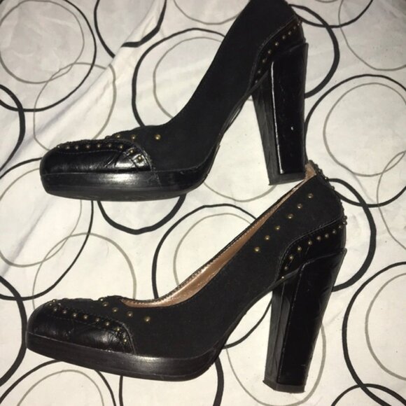Sam Edelman Shoes Women's 8.5 Narrow Heel 3.5'' Black Suede/ Leather Studs EUC - Picture 2 of 8